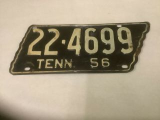 Vintage 1956 Tennessee Shaped License Plate,  Weakly Co,  Paint