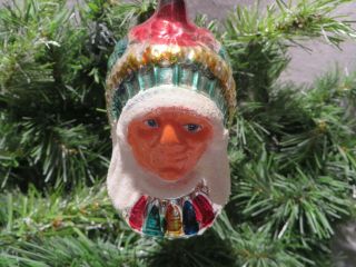 Vintage West Germany Indian Chief (native American) Glass Christmas Ornament