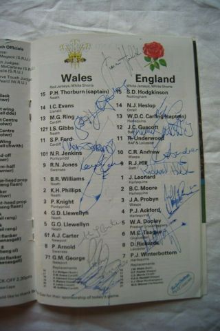 Vintage Wales V England Rugby Programme 1991 Signed X 14 Carling Jenkins Andrew