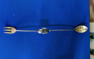 9.  75” Gorham Aesthetic Movement Sterling Silver Figural Olive Spoon W/ Fork 25g