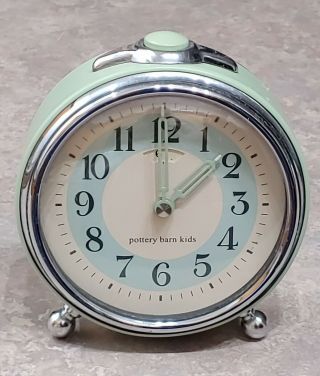Pottery Barn Kids Retro Push Button Alarm Clock Date Battery Green & Silver