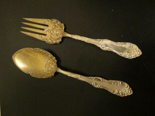 Antique Old English Towle Sterling Silver Gold Washed 2 - Piece Serving/salad Set