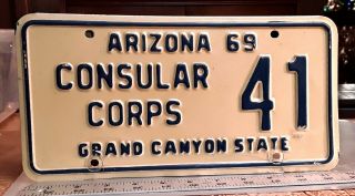 Arizona - 1969 Consular Corps License Plate - Very Tough Type,  All