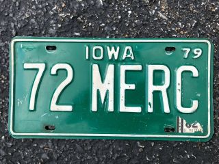 1972 Mercury Mercedes License Plate 72 Merc Iowa 79 Vintage Green Personalized