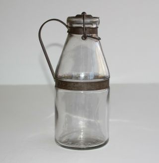 A.  G.  S & Co (a.  G.  Smalley) Antique Tin Top Quart Milk Glass Bottle Pattern 1898