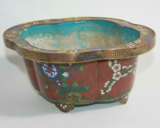 Vtg Chinese Cloisonné Antique Floral Enamel Footed Flowerpot Planter Bowl Vase