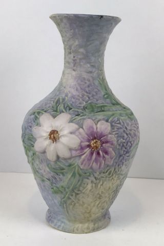 Exquisite Antique Weller Ware Pottery Silvertone Pastel Floral Vase Large 12” Ht