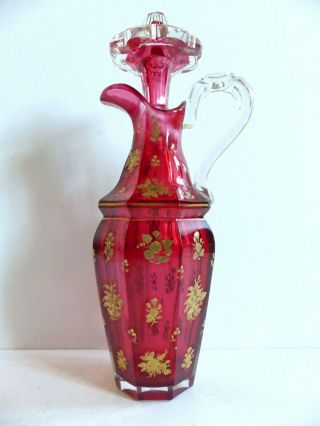 Antique 19th C.  Ruby Cut Crystal & Gold Bohemian Bottle Decanter 1880 