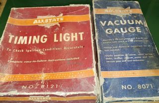 Vintage Auto Allstate Heavy Duty Vacuum Gauge And Timing Light In Boxes