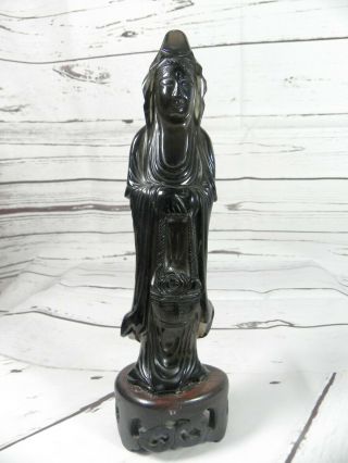 Japon,  Sculpture En Obsidienne Guanyin Bodhisattva Goddess Of Mercy Antique 观音