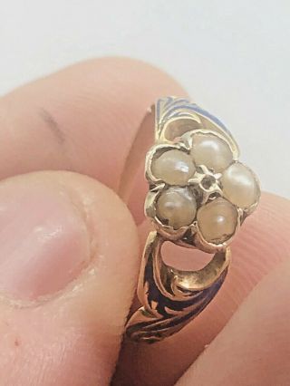 Antique Georgian / Victorian Ring 15 Ct Yellow Gold For Get Me Not Mourning
