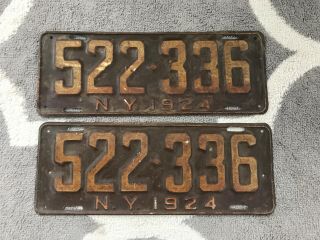 1924 York License Plate Matched Pair 24 Ny Tag 522 - 336 Plates