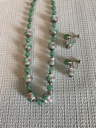 Vintage Glass Bead Necklace And Earrings Set