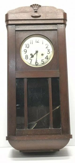 Antique German Junghans Keyhole Wall Clock W/ Key For Repair Or Parts