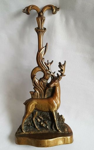 Antique English Cast Brass Door Stop Porter Royal Stag Lead Base Rd No 383658