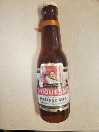 Vintage Duquesne Pilsner Beer Advertising Plastic Half Bottle,  Man Cave,  Hanging