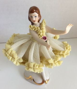 Vintage Dresden Lace German Porcelain Dancing Woman Ballerina Figurine