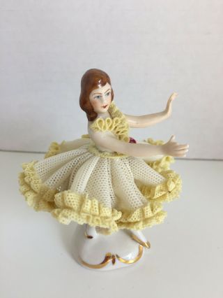 Vintage DRESDEN LACE German PORCELAIN DANCING WOMAN Ballerina Figurine 2