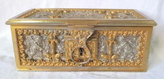 Gold & Silver Tone Erhard & Sohne Bronze Jewelry Casket Trinket Box Nude Cherubs
