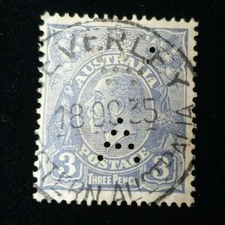 Vintage Australia 3 Pence Post Marked Stamp Wa Perforated Dated 1935