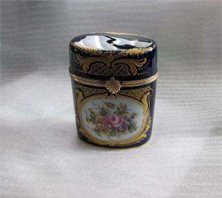 Sevres Antique Porcelain Box Gilded Bronze Ormolu Hand Painted 1870 