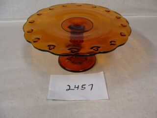 Vintage Pedestal Cake Stand Teardrop Pattern Indiana Glass Amber Collectible Usa