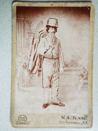 Antique American Cabinet Card Of Uncle Sam Character,  Stars & Stripes Flag,  Ny