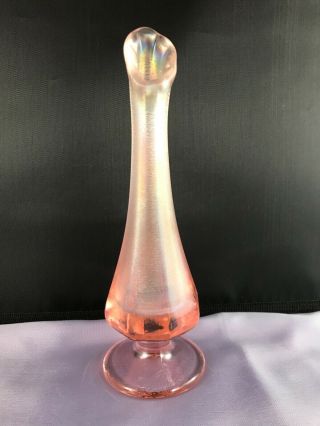 Vintage Fenton Iridescent Pink Stretch Glass Swung 7.  5” Vase