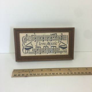 Vtg Small Framed I Love Music Scissor Cuts Scherenschnitte Folk Art Piano Notes