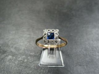 Fine Antique Art Deco 9ct Gold & Platinum Diamond & Sapphire Ring C.  1920