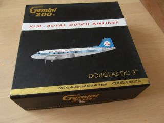 Gemini200 Klm Douglas Dc - 3 - Boxed 1:200 G2klm173 Ph - Dar Diecast Metal Model