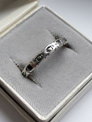 Vintage Sterling Silver & Marcasite Art Deco Band Ring.  Size R.  (2.  5g)