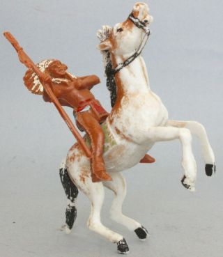Vintage Cherilea Plastic Indian Chief On A Rearing Horse Figure