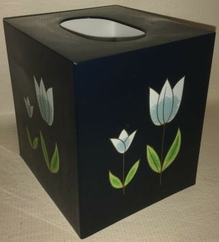 Vintage Midcentury Blue Floral Kleenex Tissue Box Andre R Designer Japan Plastic