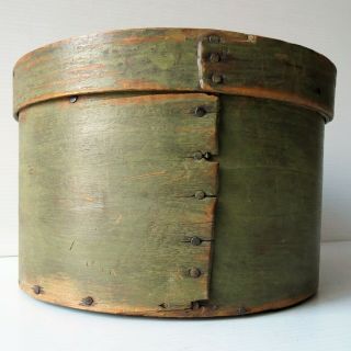 Antique Covered Wood Pantry Box In Old Green Paint 9”