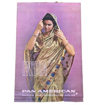 Vintage 1960s Pan Am American Travel Poster Women Of The World - India