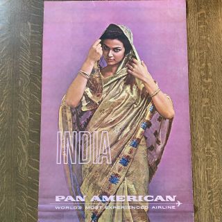 Vintage 1960s PAN AM American Travel Poster Women of the World - India 2