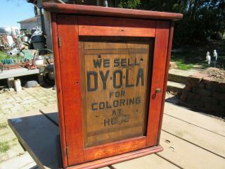 Antique Dyola Wooden Fabric Dye Store Display Cabinet Wood Case
