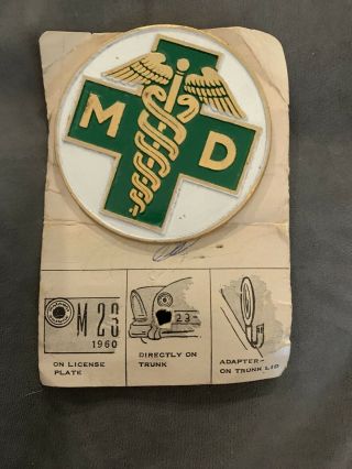 Vintage Vehicle License Plate Tag Topper Medical Doctor Md Caduceus Vintage Nos