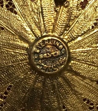 Vintage PORTUGAL Gold Vermeil Sterling Silver FILIGREE FLOWER 2” Brooch Pin 10g 3