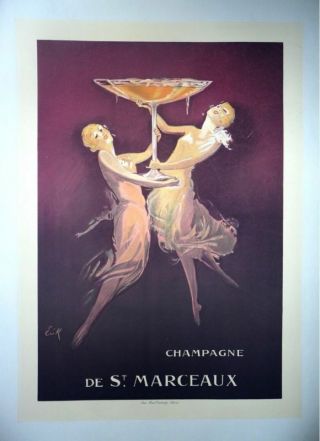 Vintage Champagne Poster On Linen,  Food And Wine