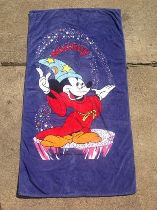 Vintage Mickey Mouse Disney Beach Towel 30x56 " Disneyland 90s Purple Bath Magic