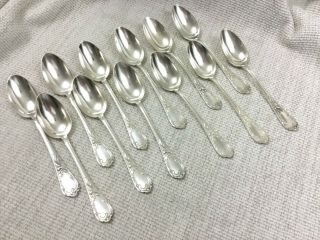 Antique French Teaspoons Silver Plated Louis Xiv Marly Rocaille Boxed Set Of 12