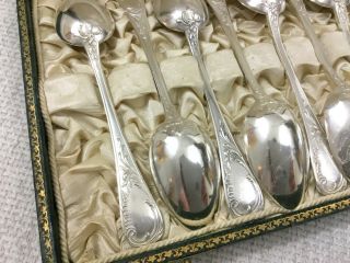 Antique French Teaspoons Silver Plated Louis XIV Marly Rocaille Boxed Set of 12 3