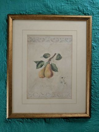 Vintage Framed Print Study Of Pears Signed Fabrice De Villeneuve 1999