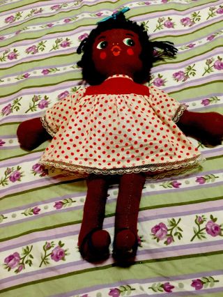 Homemade Antique African American Black Baby Doll Plush Cloth Rag Doll Toy 12”