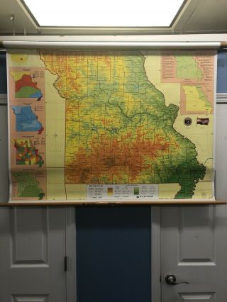 Vintage Missouri State School Nystrom Wall Map St Louis Retractable 1ps24