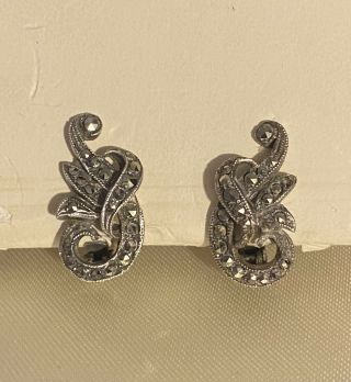 Vintage/antique Solid Silver Marcasite Art Deco Clip On Earrings