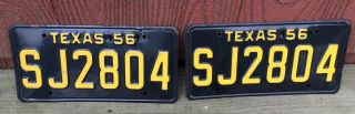 Texas 1956 Passenger Car License Plate Tag Matched Pair Set Never Mounted