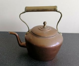Vintage Copper Kettle With Brass Handle